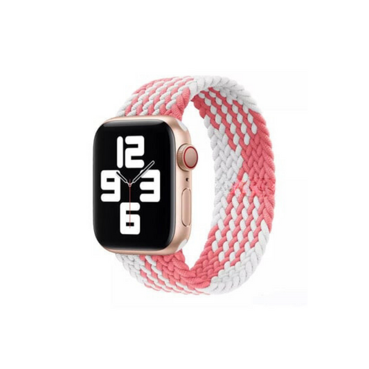 Apple Watch Uyumlu Örgü Loop Kordon Pembe/Beyaz