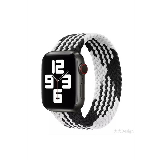 Apple Watch Uyumlu Örgü Loop Kordon Siyah/Beyaz