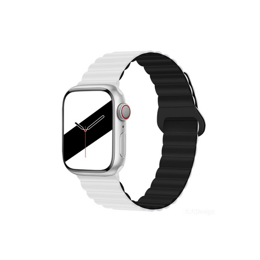 Apple Watch Uyumlu Manyetik Silikon Loop Kordon Beyaz/Siyah