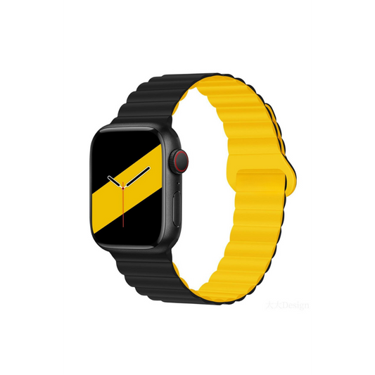 Apple Watch Uyumlu Manyetik Silikon Loop Kordon Siyah/Sarı