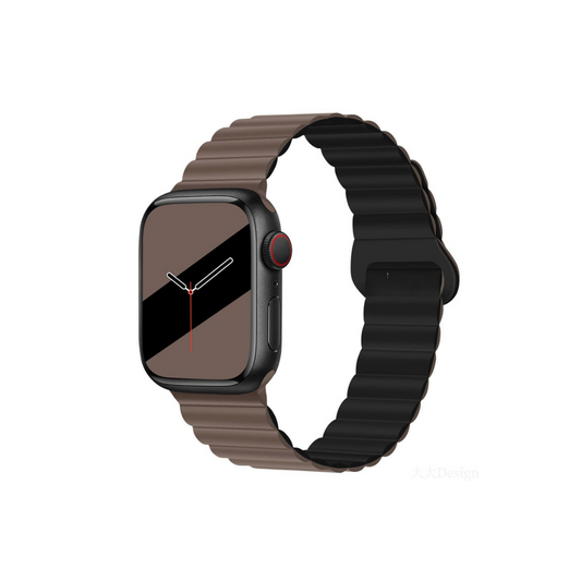 Apple Watch Uyumlu Manyetik Silikon Loop Kordon Kahverengi/Siyah