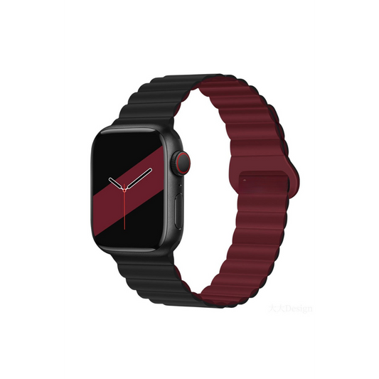 Apple Watch Uyumlu Manyetik Silikon Loop Kordon Siyah/Bordo