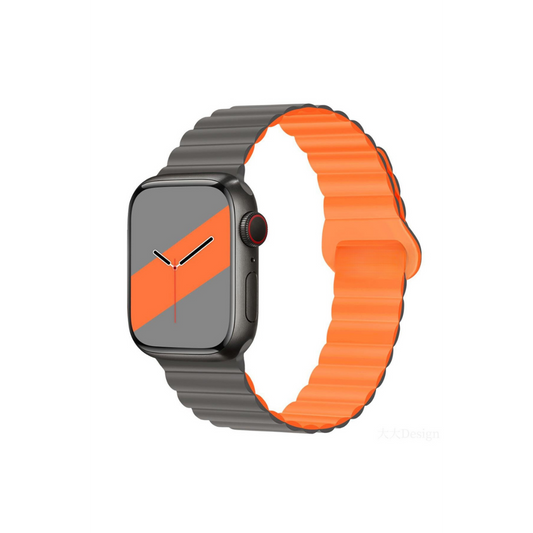 Apple Watch Uyumlu Manyetik Silikon Loop Kordon Gri/Turuncu