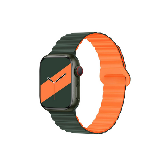 Apple Watch Uyumlu Manyetik Silikon Loop Kordon Yeşil/Turuncu