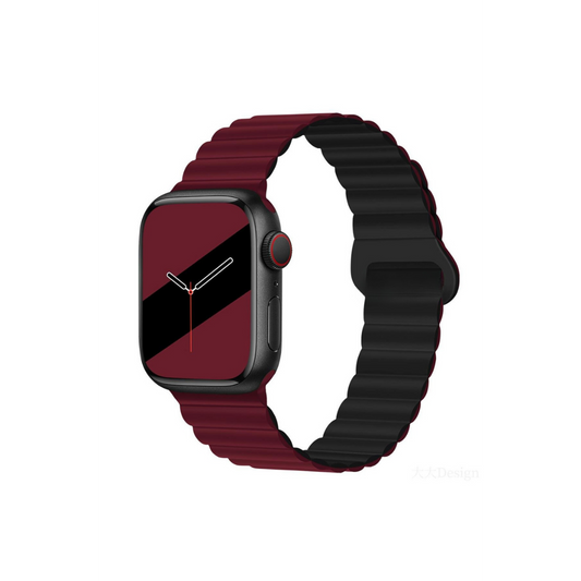 Apple Watch Uyumlu Manyetik Silikon Loop Kordon Bordo/Siyah