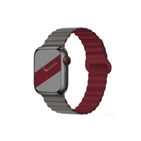 Apple Watch Uyumlu Manyetik Silikon Loop Kordon Gri/Bordo
