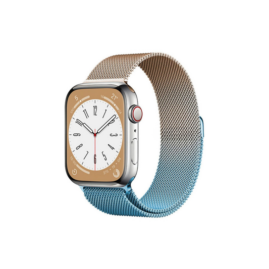 Apple Watch Uyumlu Milano Loop Çelik Hasır Kordon Gold Mavi