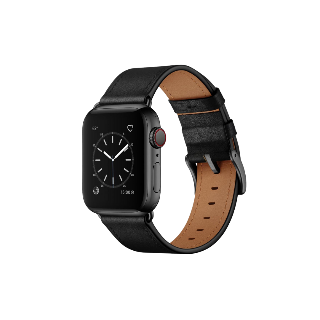 Apple Watch Uyumlu Hakiki Deri Kordon Siyah