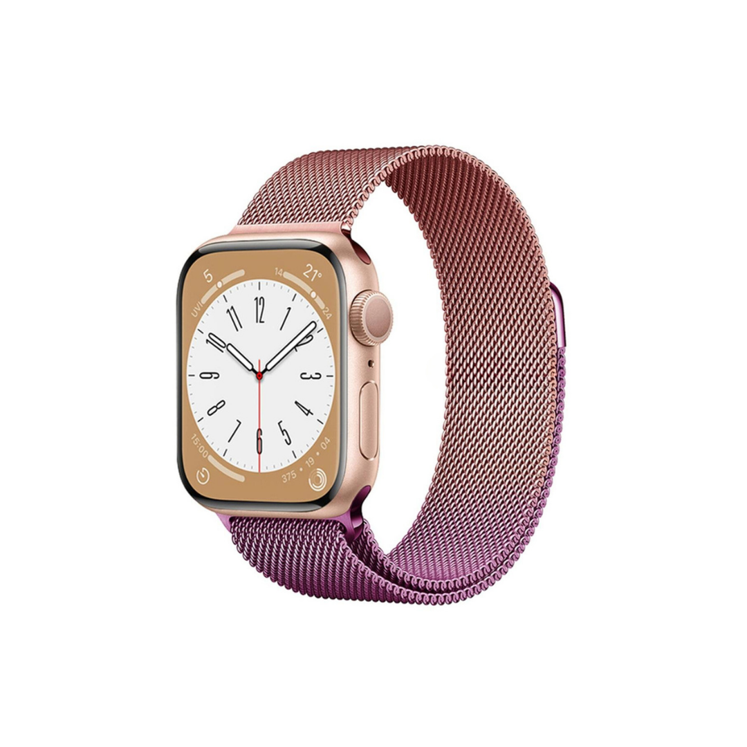 Apple Watch Uyumlu Milano Loop Çelik Hasır Kordon Pembe Mor