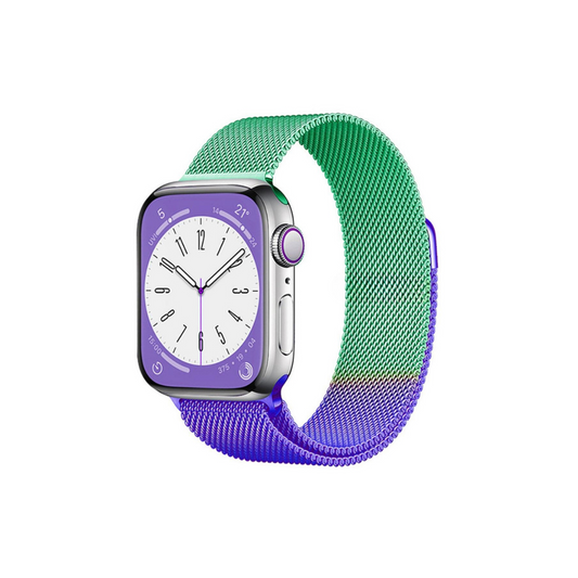 Apple Watch Uyumlu Milano Loop Çelik Hasır Kordon Yeşil/Mor