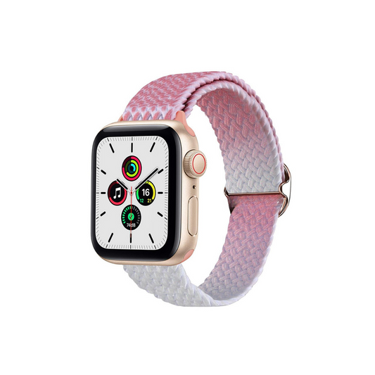 Apple Watch Uyumlu Ayarlanabilir Renkli Örgü Loop Kordon Pembe/Gri