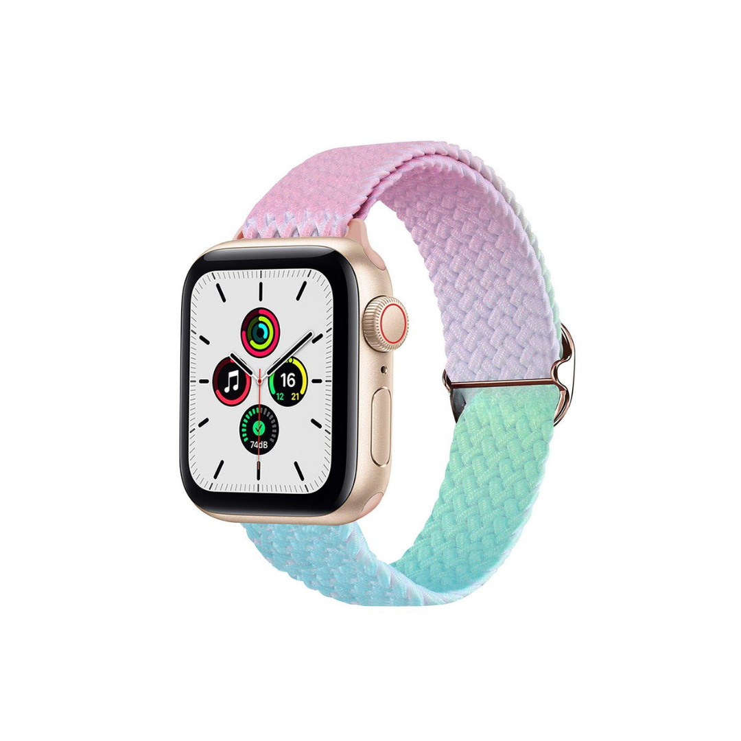 Apple Watch Uyumlu Ayarlanabilir Renkli Örgü Loop Kordon Pembe/Yeşil