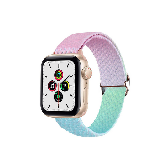 Apple Watch Uyumlu Ayarlanabilir Renkli Örgü Loop Kordon Pembe/Yeşil