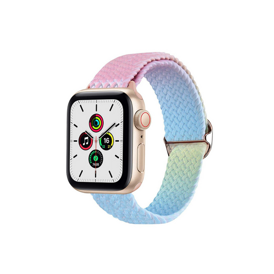 Apple Watch Uyumlu Ayarlanabilir Renkli Örgü Loop Kordon Pembe/Mavi