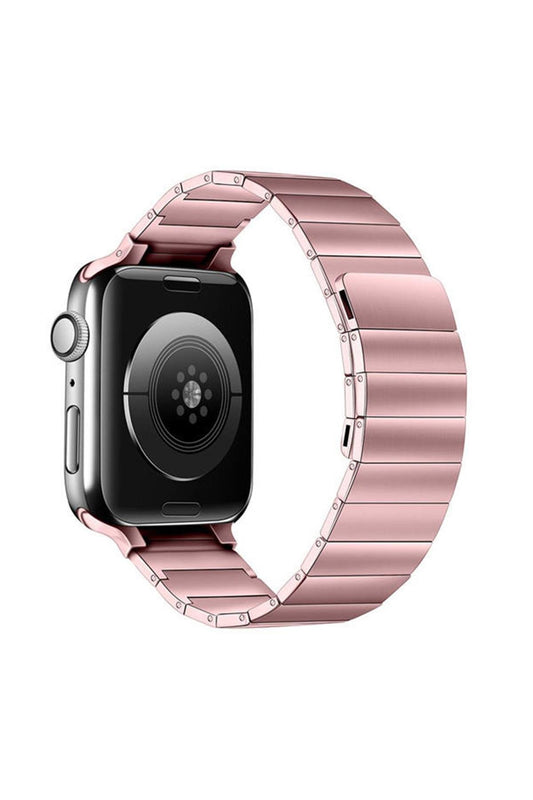 Apple Watch Uyumlu Baklalı Çelik Kordon Pembe