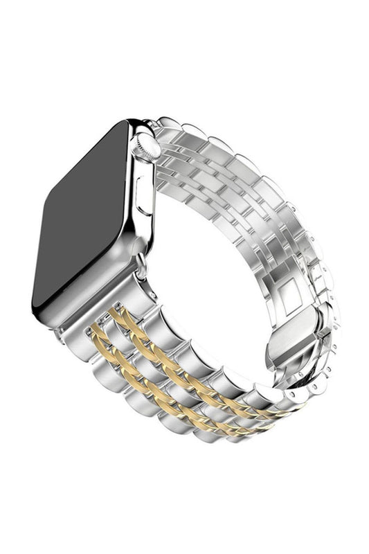 Apple Watch Uyumlu Klasik Jubile Çelik Kordon Gümüş/Gold