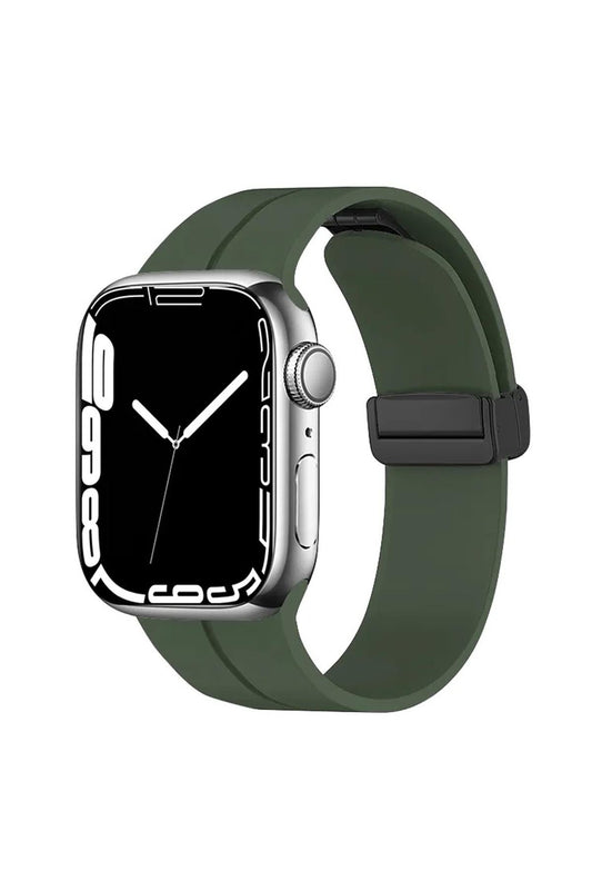Apple Watch Uyumlu Manyetik Klipsli Silikon Kordon Haki Yeşili