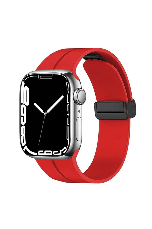 Apple Watch Uyumlu Manyetik Klipsli Silikon Kordon Kırmızı