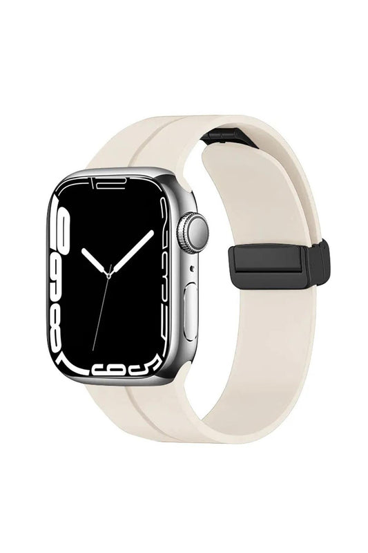 Apple Watch Uyumlu Manyetik Klipsli Silikon Kordon Bej