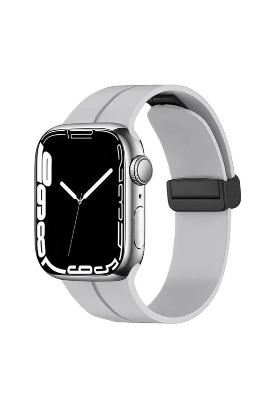 Apple Watch Uyumlu Manyetik Klipsli Silikon Kordon Açık Gri