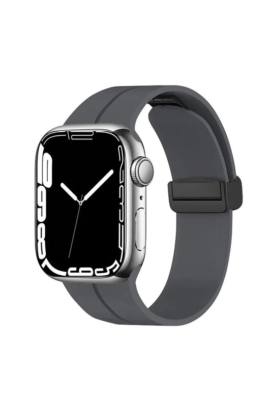 Apple Watch Uyumlu Manyetik Klipsli Silikon Kordon Koyu Gri