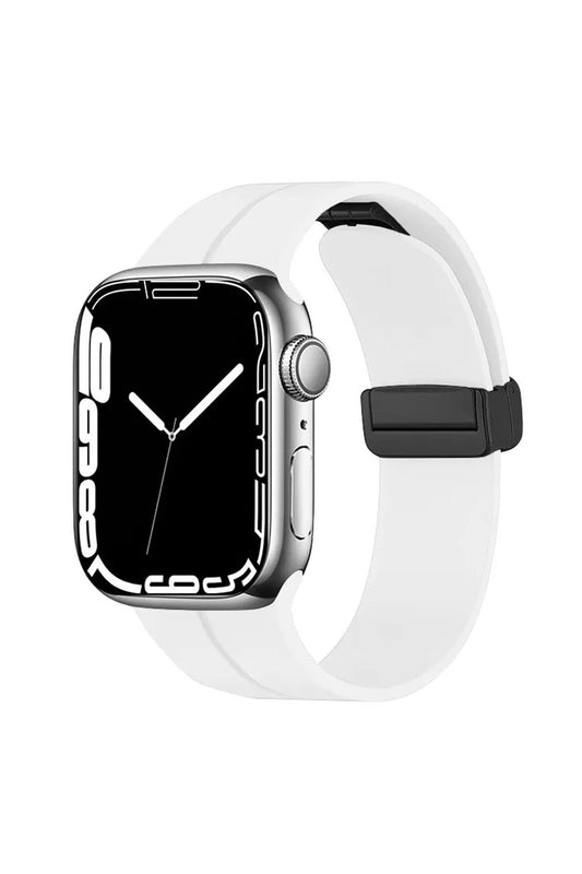 Apple Watch Uyumlu Manyetik Klipsli Silikon Kordon Beyaz
