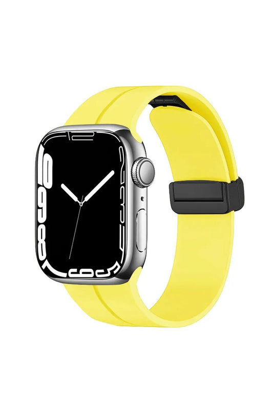 Apple Watch Uyumlu Manyetik Klipsli Silikon Kordon Sarı