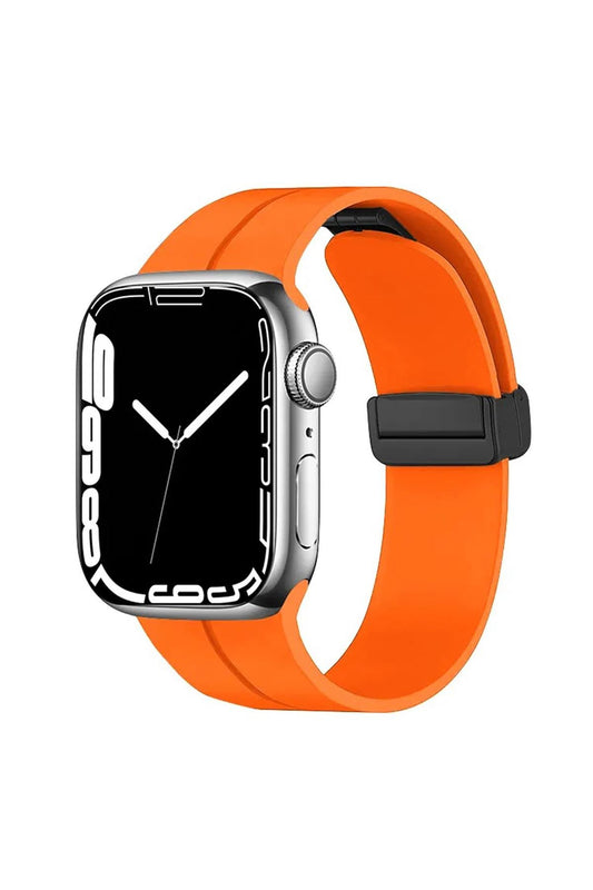 Apple Watch Uyumlu Manyetik Klipsli Silikon Kordon Turuncu