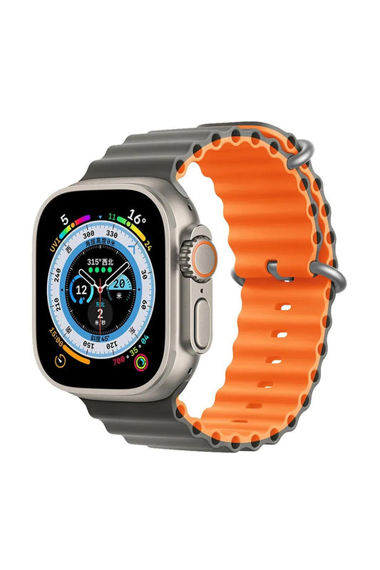 Apple Watch Uyumlu Renkli Ocean Loop Kordon Gri/Turuncu