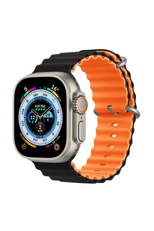 Apple Watch Uyumlu Renkli Ocean Loop Kordon Siyah/Turuncu