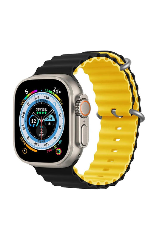 Apple Watch Uyumlu Renkli Ocean Loop Kordon Siyah/Sarı