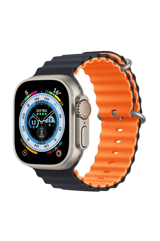 Apple Watch Uyumlu Renkli Ocean Loop Kordon Gece Yarısı/Turuncu