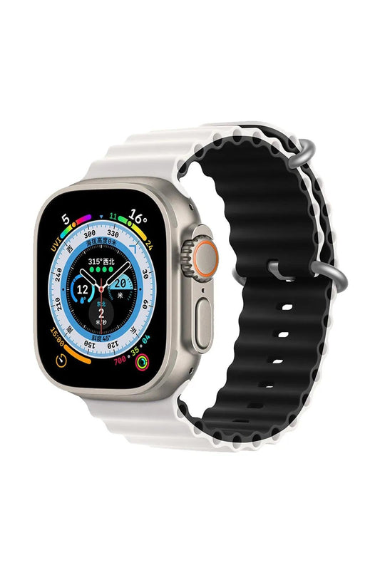 Apple Watch Uyumlu Renkli Ocean Loop Kordon Beyaz/Siyah