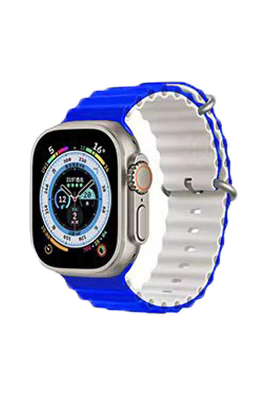Apple Watch Uyumlu Renkli Ocean Loop Kordon Mavi/Beyaz