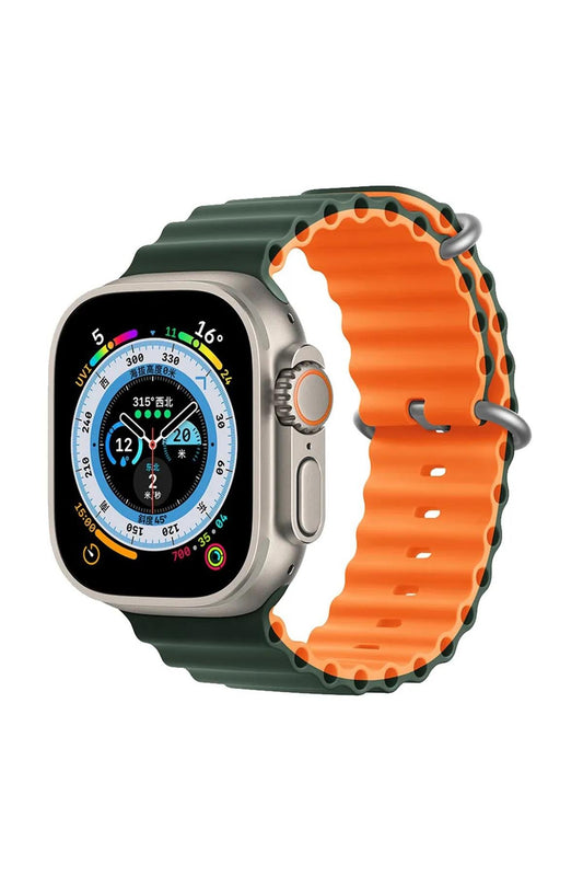 Apple Watch Uyumlu Renkli Ocean Loop Kordon Yeşil/Turuncu