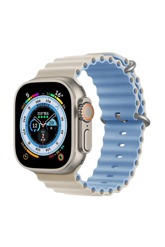 Apple Watch Uyumlu Renkli Ocean Loop Kordon Antik Beyaz/Açık Mavi
