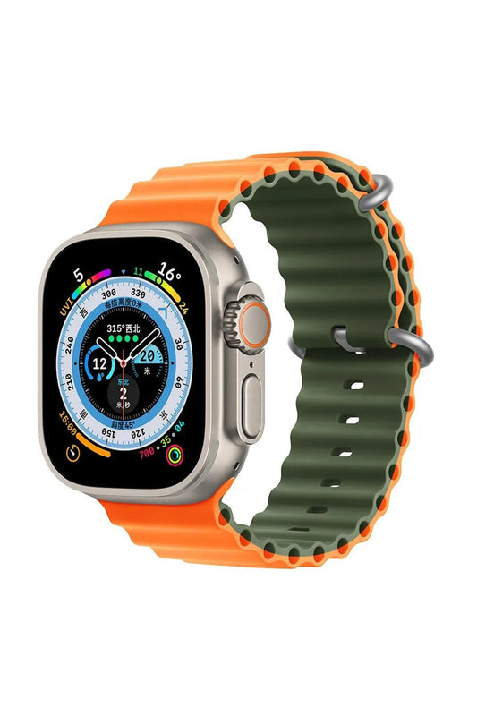 Apple Watch Uyumlu Renkli Ocean Loop Kordon Turuncu/Yeşil