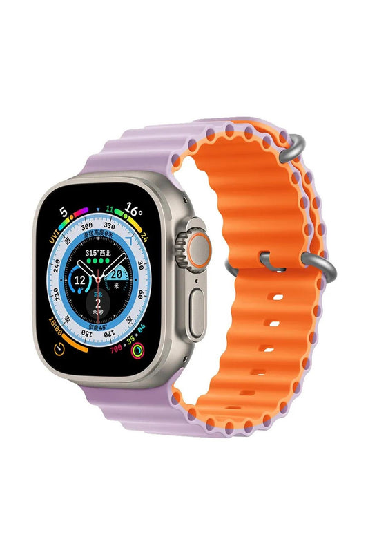 Apple Watch Uyumlu Renkli Ocean Loop Kordon Açık Mor/Turuncu
