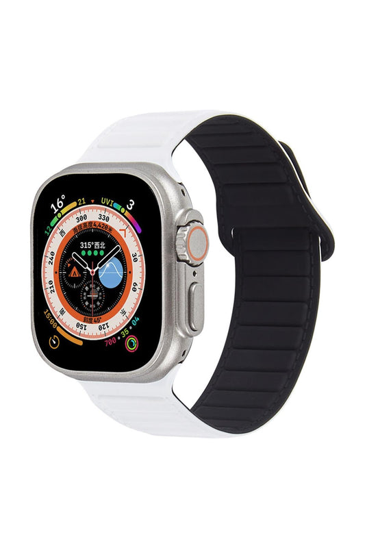 Apple Watch Uyumlu Ultra Manyetik Silikon Kordon Beyaz