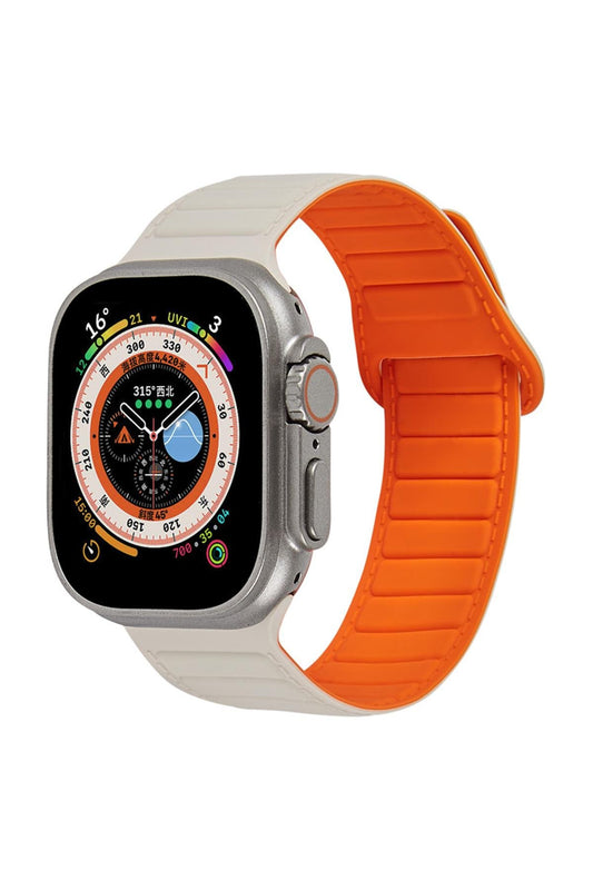 Apple Watch Uyumlu Ultra Manyetik Silikon Kordon Yıldız Işığı/Turuncu