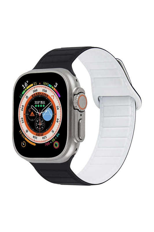 Apple Watch Uyumlu Ultra Manyetik Silikon Kordon Siyah/Beyaz