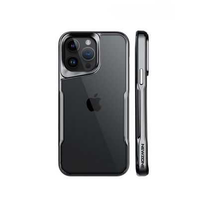 Apple iPhone Uyumlu Darbe Emici Titanyum Görünümlü Şeffaf Telefon Kılıfı Siyah